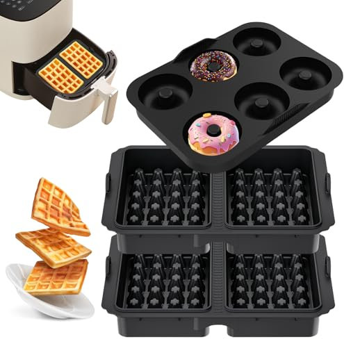 Lot de 3 Accessoires Air Fryer, Moule Air Fryer, Plat Silicone Air Fryer, Moule à Gaufres en Silicone, Moule à Beignets en Silicone, Applicable Aux Friteuses à Air Ninja Af300eu, Af400eu, Af451eu