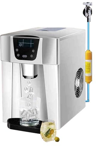 Isbitsmaskin med Kallvattenfunktion Isbitar på 6-10 Min Vattenkylare Dispenser Manuell + Automatisk Vattentillsats för Hem Kök Kontor Silver