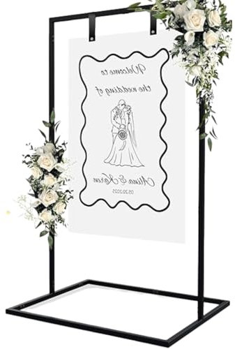 Supporto per cartello nuziale, supporto regolabile per cartello di benvenuto con cinturino in pelle, cavalletto resistente per segno, supporto per tabelle di posti a sedere per matrimoni, cavalletto