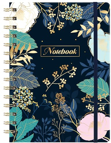 Indeme A5 Notebook - Lined Notebook A5 Sprial, Elastic Closure, Premium Lined Pages, 21 cm × 16 cm, Beautiful Floral Hardcover