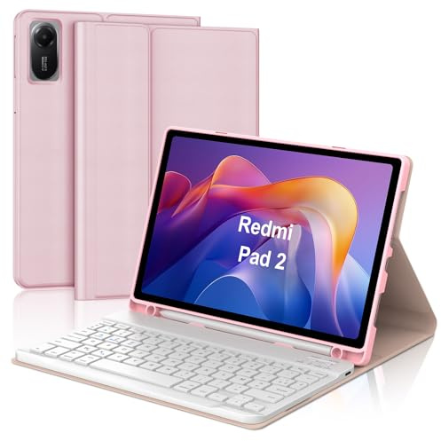 SENGBIRCH Coque Clavier pour Xiaomi Redmi Pad 2 11 2025 - AZERTY Français Clavier Détachable sans Fil Bluetooth pour Xiaomi Redmi Pad 2 11 Pouces 2025, Rose Clair