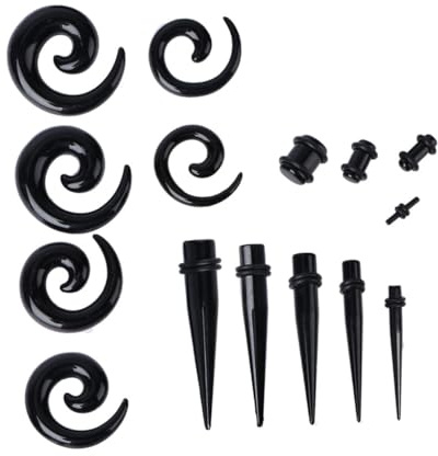MUCKLILY Tapones Acrílicos para Dilatación de Orejas Negros, Juego de 54 Piezas, Pendientes para Expansión Auricular, Joyería para Perforaciones de Mujer, Uso en Fiestas y Eventos