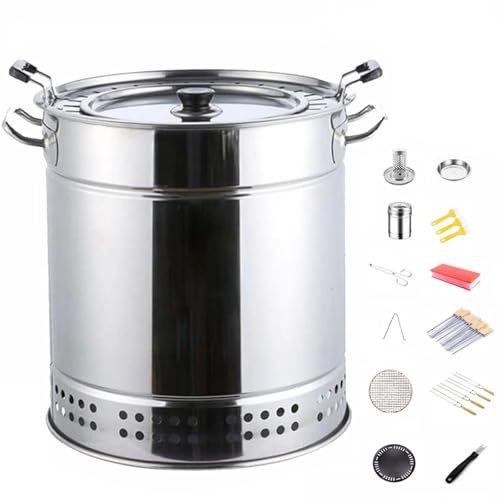 DEEguess FûT à RagoûT Monocouche Suspendu sans FuméE en Acier Inoxydable, Peut Contenir 20 Brochettes De Barbecue, Barbecue Polyvalent à 360°, Adapté Aux Pique-Niques en Camping,13-pcs
