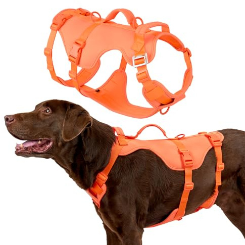 Arblina Hundegeschirr, Sicherheitsgeschirr Hund für Mittelgroße/Große Hunde, Hundegeschirr Ausbruchsicher mit Doppelt Griff, Leichte No Escape Panikgeschirr für Hunde, Orange M