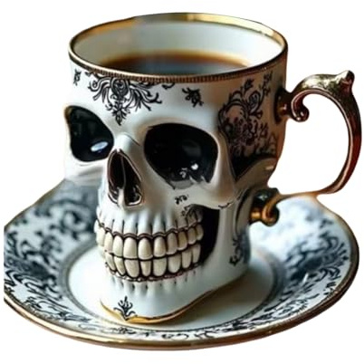 mophrati Skull Coffee Mug Set with Gold Accents Exquisite Halloween Mug Set for Daily Coffee Pleasures Gothic Tea Resin, A, Bring a Plate