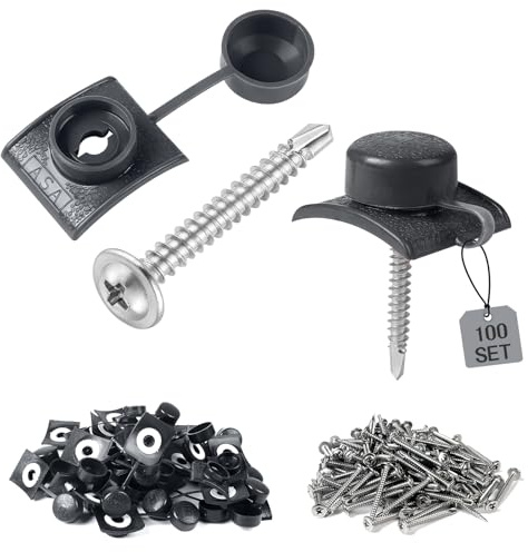 MIGUBIGU 100 PCS Kalotten für Trapezblech mit Schrauben M4.8 x 45mm, Trapezblechschrauben, Abstandhalter Wellplatten, Spenglerschrauben für Metall Dachplatten, Profilblech Trapezblech, Dunkelgrau
