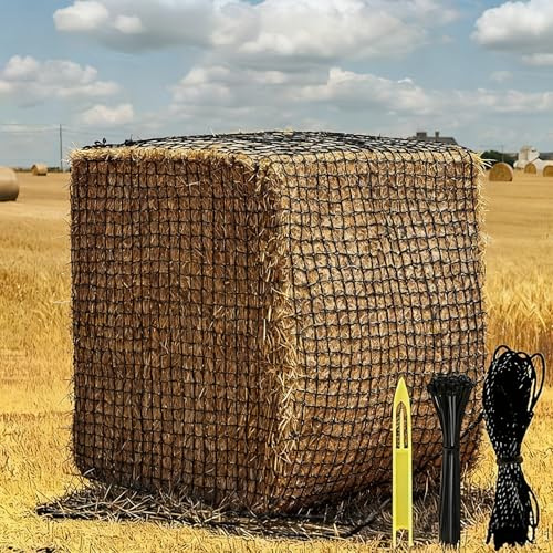 6x6 ft Round Bale Hay Net - Large Slow Feeder for Horses & Livestock, Knotless Design Slow Feeder Hay Nets, Fits 4x4ft 5x5ft 6x6ft Round & 3x3x8ft 4x4x8ft 5x5x8ft Square Bales (Black-Square)