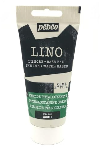 Pébéo Tinta de Linograbado verde de PHTALOCYANINA 80 ml – Tinta Lino al Agua Ultra Pigmentada y Opaca, Impresión sobre Linóleo y Papel, Limpieza Fácil