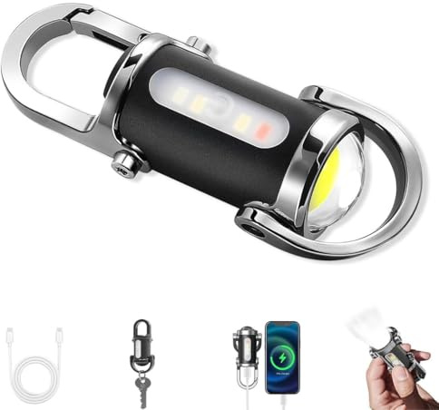 Portable Rechargeable Bright Keychain Flashlight Phone Charger,1200LM Super Bright Mini Keychain Flashlight Waterproof,Portable LED Keyring Torch with 3 Modes,Compact Pocket Light For Camping (Silver)