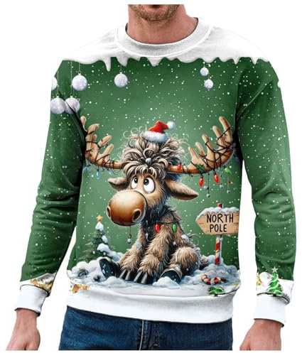 BmDSGC Christmas Jumper for Men Funny Xmas Sweatshirt Long Sleeve Santa Claus Shirts Holiday Pullover Funny Printed Knitted Christmas Sweater Classic Sweatshirt Pull Over Jumper Top Xmas Fancy Dress