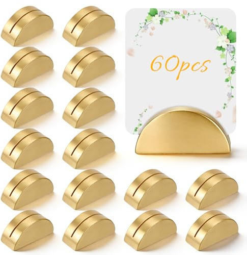 IMengjbang 60Pcs Gold Table Number Stands, Wooden Wedding Table Name Holder Place Card Holders Tables Numbers for Wedding Reception Photos Office Tag Birthday Banquet Party Restaurant Menu(Gold)