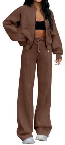 Cowyams Jogginganzug Damen Lässig Trainingsanzug Weich Freizeitanzug Einfarbig Sportswear Mode Tracksuit Jacke Mit Reißverschluss Und Jogginghose 2 Stück Kleidungsset