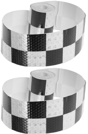 PLAFOPE Ruban Adhésif Réfléchissant de Sécurité 2 Pièces 5cm X Noir et Blanc à Carreaux, Autocollants D'avertissement Résistants aux Rayures pour Véhicules, Remorques et Signalisation