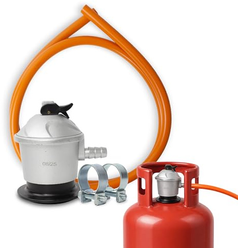 BESCH Regulador de Gas Butano y Propano 30 mbar Homologado | Válvula de Seguridad + Abrazaderas Incluidas | Regulador para Bombona de Gas | Ideal para Cocinas, Estufas y Calentadores