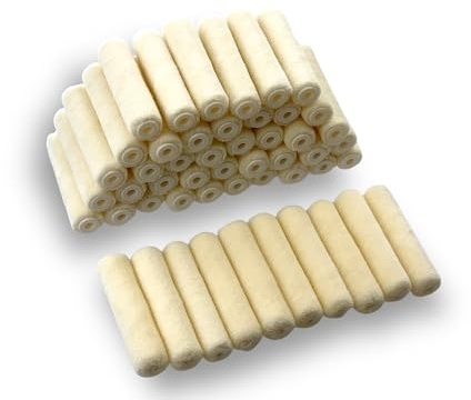 Pack 50 manchons mini rouleaux pattes de lapin laqueur | Velours 100 mm | Peinture plinthes radiateurs surfaces plates coques bateaux | Kibros 4KIT428x5