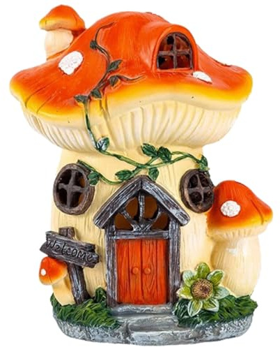 NOLITOY Solar Powered Mushroom House Figurine Garden Decor Resin Outdoor Decoration Easy to Move Patio Mushroom House Ornament Landscape Lighting for Garden and Balcony