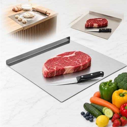 Tabla de cortar de acero inoxidable 30 x 40 cm, abla de cortar para amasar, tabla de cortar de cocina, encimera de acero inoxidable,con borde de parada para carne,verduras,cocina,barFácil de Limpiar