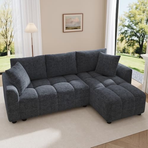 Sapgaks Canapé d'angle,Canapé 3 Places,anapé d'angle Convertible en L, Tissu Chenille,avec 2 Coussins décoratifs,adapté au Salon et à l'appartement (Vert)