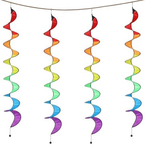 Spiralformat vindspel | 4 stycken regnbågs-vindsäcksvimplar för trädgården | spiralformad lockspinner | för trädgård, terrass, balkong, camping och semester, bröllop