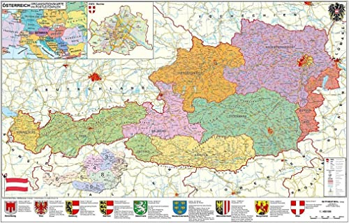 Österreich politisch PLZ und Organisationskarte Wandkarte Poster NEUE AUFLAGE