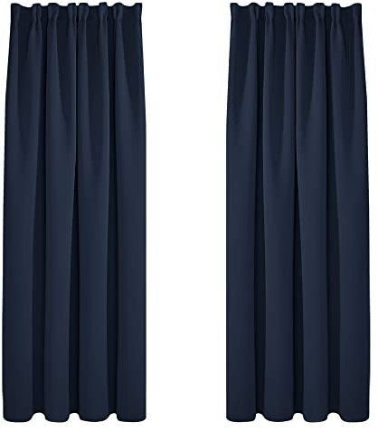 Deconovo Vorhang Blickdicht Gardine Verdunkelungsvorhang Kräuselband Schlafzimmer Extra Warm, 175x140cm(HöhexBreite), Dunkelblau, 2er Set