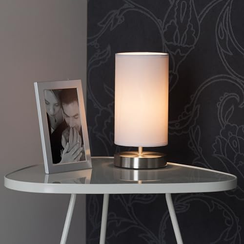 Lightbox Tischlampe | 26 cm Höhe, Ø 12 cm | moderne Tischleuchte mit | moderne Tischlampe - Tischleuchte mit dekorativem Stoffschirm und Schalter - geeignet für E14 Leuchtmitte - Metall/Textil