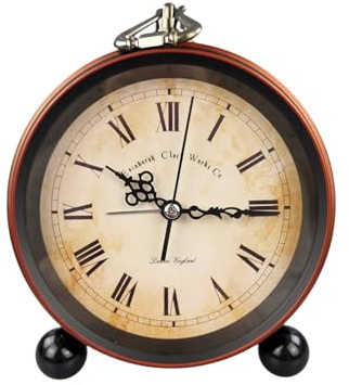 Bordsklocka – Nostalgi – antik – vintage – retro – metall – väckarklocka – kräm (antikbrun 27-1)