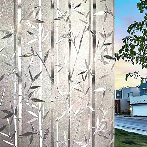 LEMON CLOUD Privacy Film for Glass Windows Frosted Opaque Sun Blocker Vinyl Films Static Self Adhesive for Home Kitchen Bathroom Bamboo Pattern 60x200cm