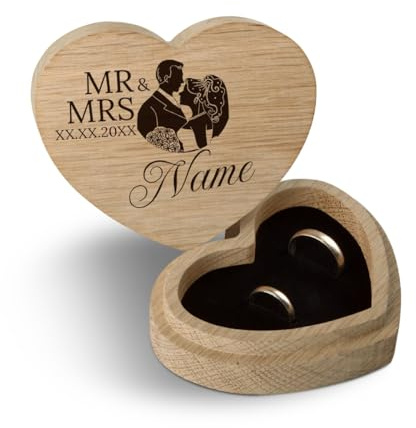 Hochzeit Ringbox Herz Ringkissen Ringschachtel individuell 10 x 8,5 cm Eichenholz - Mr & Mrs