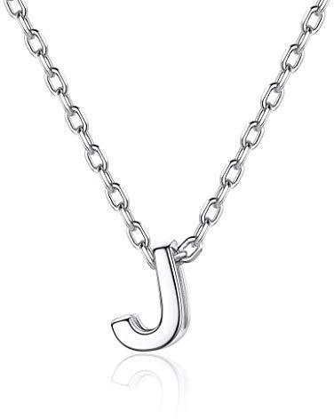 Silvora 925 Silber Buchstaben J Anhänger Damen Kette mit Buchstaben Name Initiale A-Z Alphabet Silberfarbe Damen Halskette Name Halskette 46cm+5cm Verlängerketten für Geburtstag
