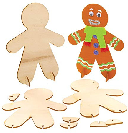 Baker Ross Pepparkaksgubbe, träfigurer att ställa upp och måla (6 stycken) pysselset, barn till jul, AT180, träfärger