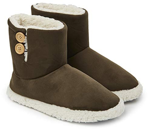 DUNLOP Zapatillas Casa Hombre | Zapatillas Altas Calieta Pies Invierno Cerradas Hombre | Pantuflas de Casa para Hombre | Zapatillas Forradas de Borreguito Suela de Goma Dura (43 EU, caqui)