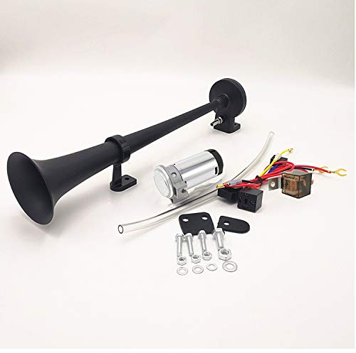 YIYIDA Car Horn Air Horn 150DB 450mm Loudspeaker Horn Chrome Zinc Black Single Trumpet Truck Horn Car Speaker with compressor air pump for any 12V vehicle truck car lorry van motorcycle boat SUV etc