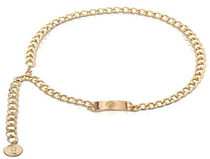 LumiSyne Mode Kettengürtel Für Damen Vintage Löwenstatue Gürtelschnalle Porträt Anhänger Einstellbarer Längen Gold Metallgürtel Geschnitzte Taillenkette Hüftgurt Kleid Gürtel Körperkette
