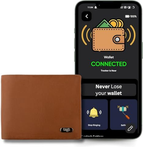 tag8 – Delfin smart plånbok för män, dubbelvikt kortplånbok med anti-stöld RFID-blockering, alternativ till GPS-plånbok Finder, 18 m – 76 m Bluetooth Finding Range, fungerar med Android- och