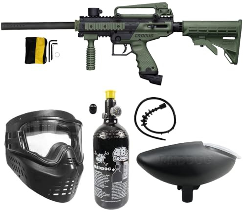Maddog Tippmann Cronus Tactical Paintball Gun Marker and Bronze HPA Accessory Starter Package | Comes with Marker, Anti-Fog Mask, Hopper, & 48CI HPA Tank - Black / Olive