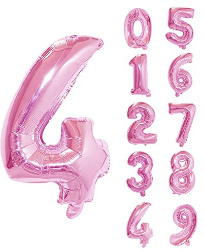 Trimming Shop 32-Inch Large Pink Number 4 Foil Balloon - Reusable Helium & Air Fillable Digit 0-9 Foil Balloons for Birthday, Wedding, Anniversary, Celebration, Party Decorations Supplies
