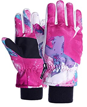 Century Star Kids Snow Gloves Warm Waterproof Girls Boys Winter Gloves for Kids Ski Waterproof Pink 8-14 Years