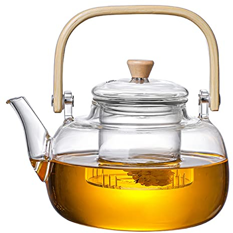 TAMUME 1000ML Teiera in Vetro con Manico in Vetro, Bollitore in Vetro con Colino in Vetro
