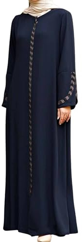 istanbul styles Damen-Abaya, langärmelig, offener Steinbruch, bodenlang, Reißverschluss, bodenlang, türkisch-islamische Mode