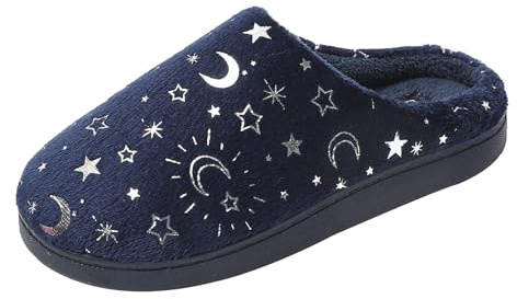 JOMIX Zapatillas Casa Mujer de Felpa Pantuflas con Estampado de Estrella y Luna Peluche Suave Cómoda Invierno Otoño Interior Exterior