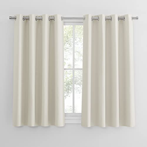 PONY DANCE Gardinen Wohnzimmer Modern Kurz 2 Stücke H 114 x B 132 cm Scheibengardine Blickdicht Verdunklungsvorhänge mit Ösen Vorhang Beige Blickdicht, Hellbeige