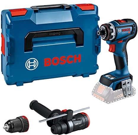 Bosch Professional 18V System Akku Schrauber GSR 18V-90 FC - FlexiClick System (inkl. 1x Metallbohrfutter-Aufsatz GFA 18-M, 1x Hammeraufsatz, Zusatzhandgriff GFA 18-H, L-BOXX)
