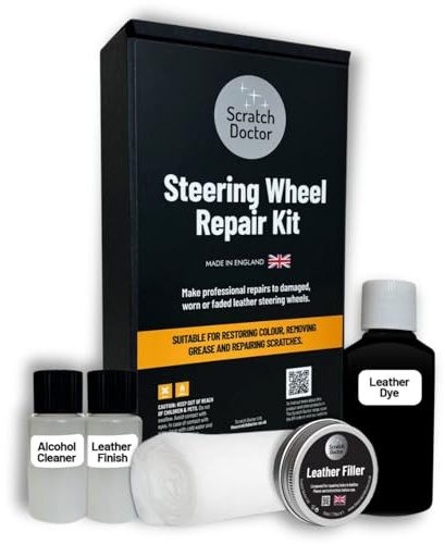 Scratch Doctor Leather Steering Wheel Repair Kit Fill Holes & Cracks, Remove Grease, Restore Faded & Worn Colour Complete Kit (Black)