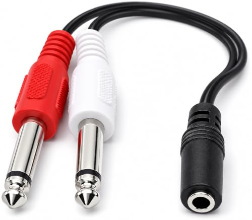 DRUT 1pcs 15cm 3.5mm Stereo Jack Socket to Twin 6.35mm Mono Jack Plugs | Adapter Cable Splitter Lead, Black