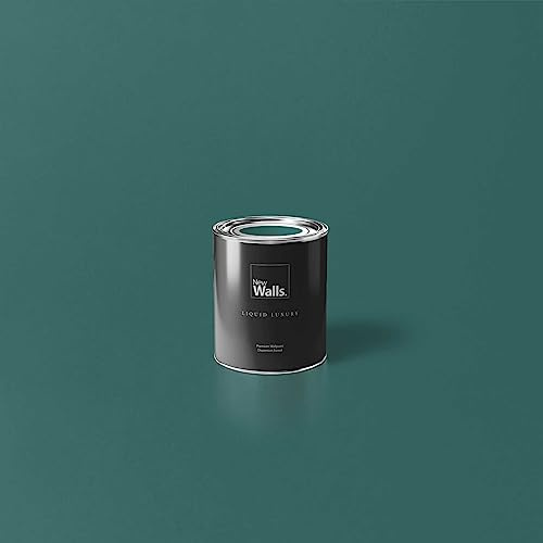 New Walls Premium Wandfarbe Grün, Blaugrün Liquid Luxury Dispersionsfarbe für Innenräume – 1 L