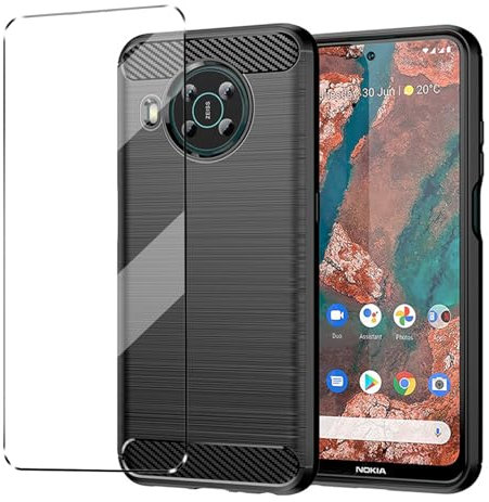 Case Compatible with NOKIA X10 Cover with 1 Pack Tempered Glass Screen Protector for NOKIA X10, Slim Fit Soft TPU Shockproof Anti-Scratch Phone Case Cover - Black