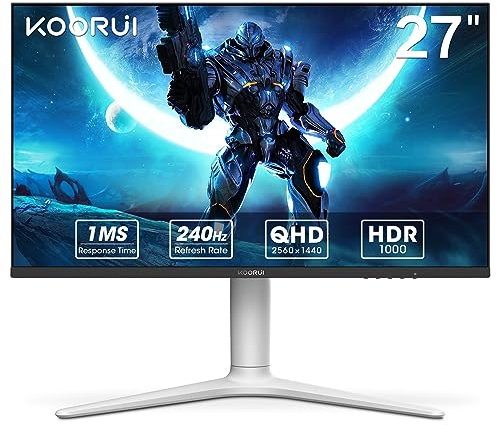 KOORUI Gaming Monitor 27 Zoll, PC Bildschirm QHD(2560 * 1440), 240Hz, VA Mini LED, 1ms, Adaptive Sync, 2xHDMI 2.0 & DPort 1.4, HDR 1000, DCI-P3 95%, VESA 75 * 75mm, Eye Care, Höhenverstellbar