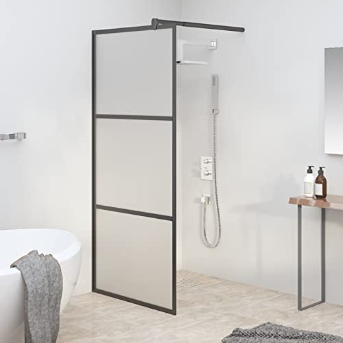 Homgoday Parete doccia a muro 90 x 195 cm, vetro ESG smerigliato, nero, per vasca da bagno, doccia, divisorio, pareti divisorie