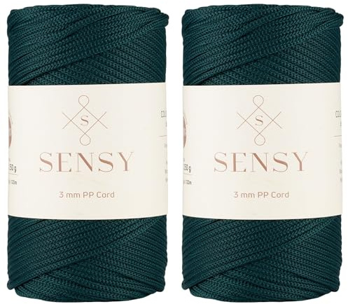Sensy, Cordoncino in poliestere da 3 mm, 100% polipropilene, per macramè, 3 mm, per borse all'uncinetto, macramè, filo per uncinetto, filo per lavori a maglia (verde foresta)